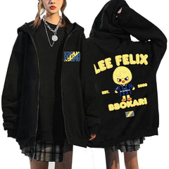 Skz Wolf Chan Bbokari Printed Zipper Hoodie