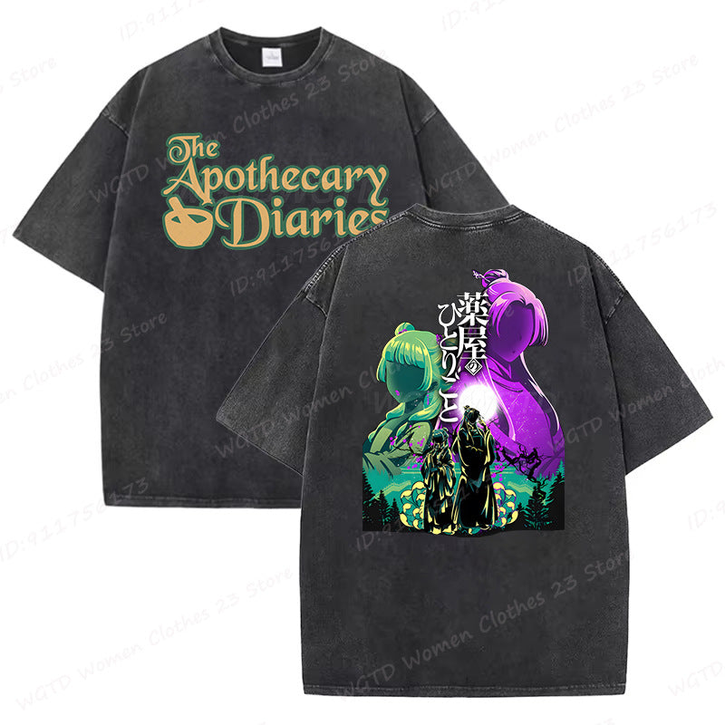 Vintage Anime Print Loose Washed T-shirt