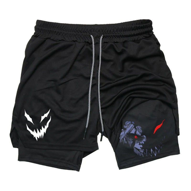 Men's Anime Double Layer Fitness Sports Shorts