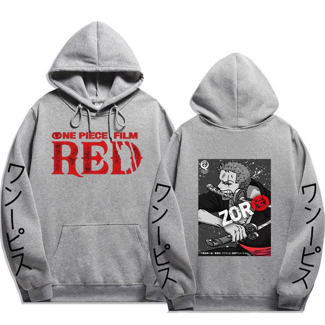 Cool Unisex RED Zoro Printed Casual Hoodie