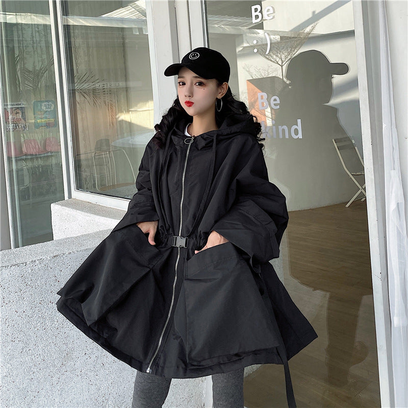 Korean Style Bat Sleeves Hooded Trench Coat