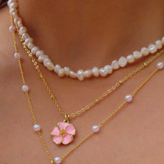 Retro Flower Pearl Pendant Titanium Steel Necklace