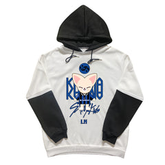 KPOP Cartoon Fleece Black and White Sleeves Hoodie