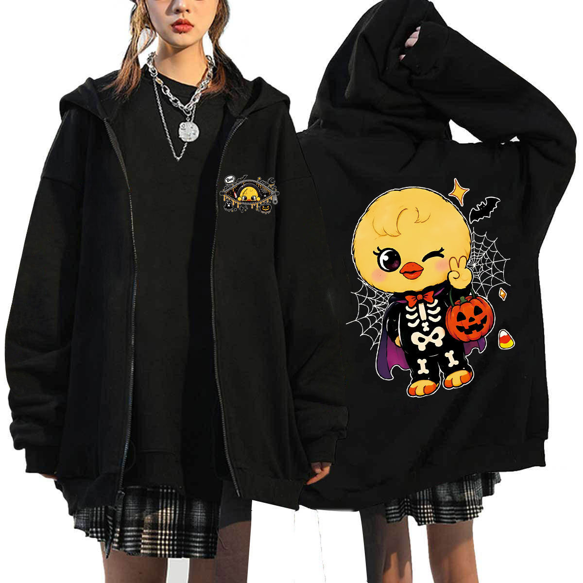 SKZ Halloween Printed Zip-up Black Hoodie