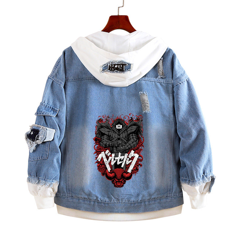 Unisex Anime Casual Hooded Denim Jacket