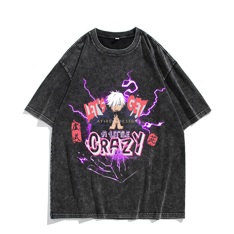 Unisex Washed Retro Loose Anime Graphic T-shirt