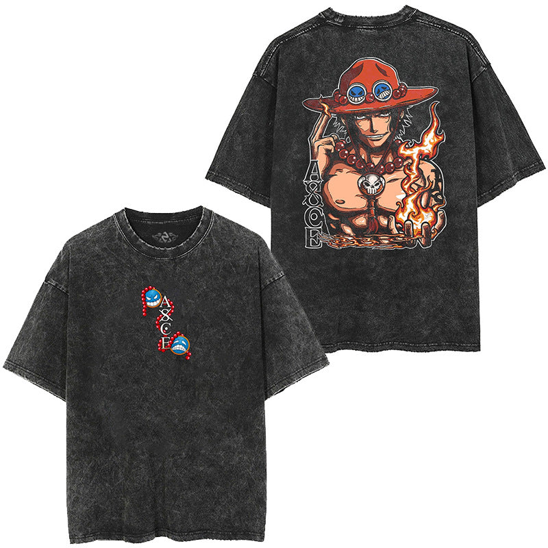 Vintage Luffy Anime Washed Short-sleeved T-shirt