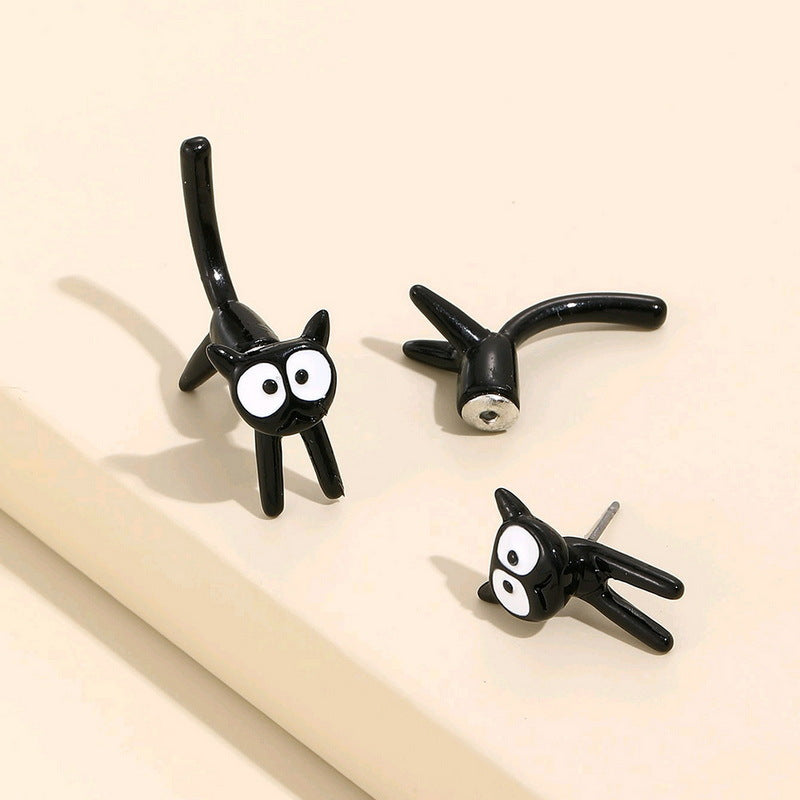 Kawaii Black Kitten Cat Stud Earrings 2 Piece Set
