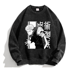 Unisex Casual Anime Washed Loose Sweatshirt