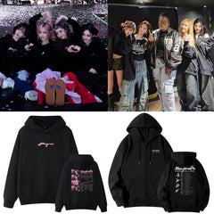 KPOP SynkParallelLine Letter Print Black Hoodie