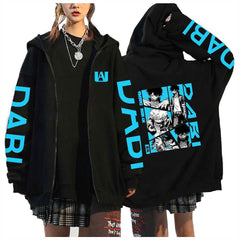 Unisex Anime Printed Casual Black Zipper Hoodie