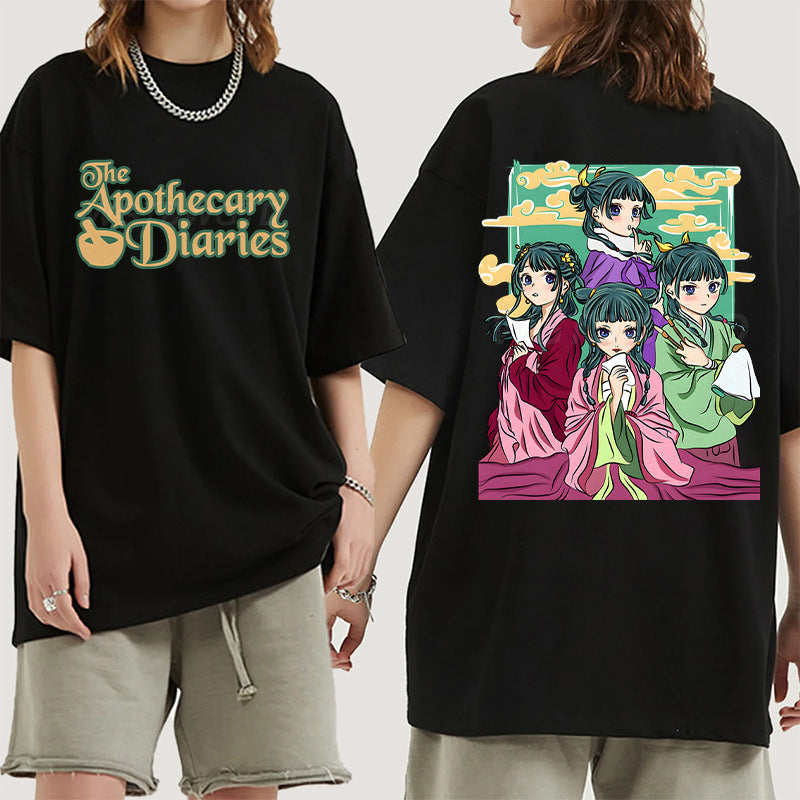 Girl's Anime Round Neck Loose T-shirt