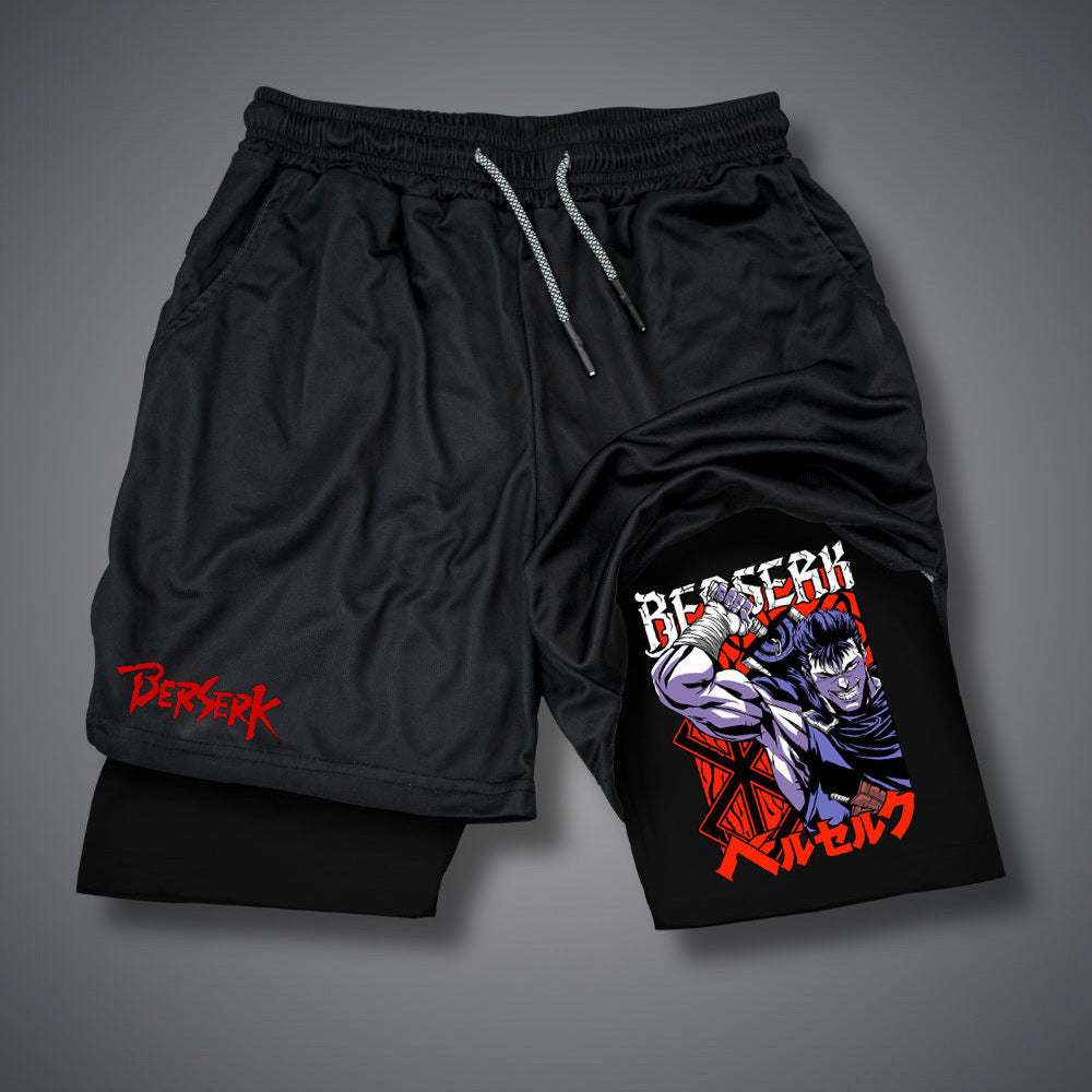 Casual Men's Anime Double-layer Fitness Shorts