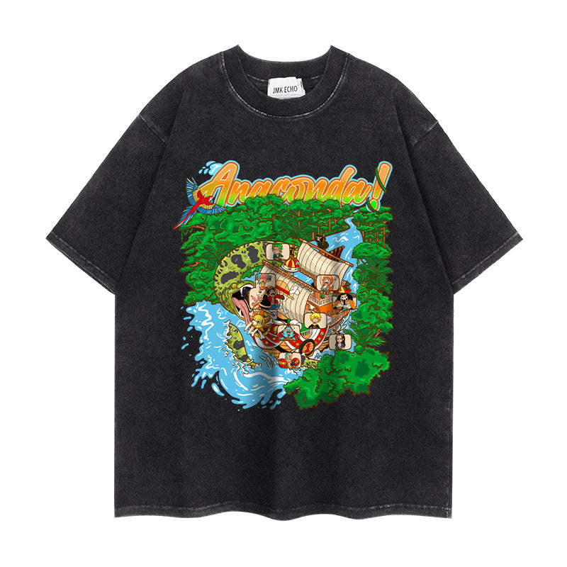 Trendy Luffy Cotton Washed Short-sleeved T-shirt