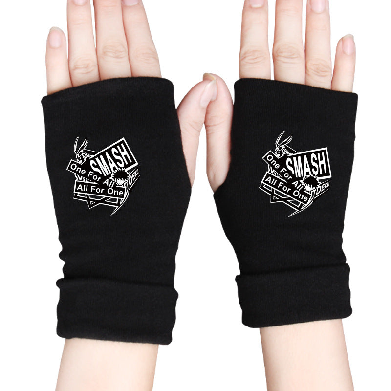 Trendy Anime Warm Half Finger Gloves