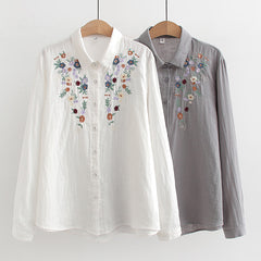 Japanese Style Double Layer Flower Embroidered Shirt