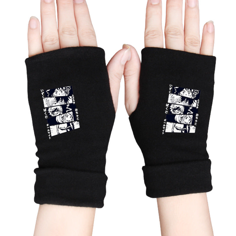 Trendy Anime Warm Half Finger Gloves