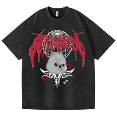 Unisex Kpop Cartoon Graphic Washed T-shirt