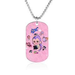 K-pop Stainless Steel Printed Tag Pendant Necklace