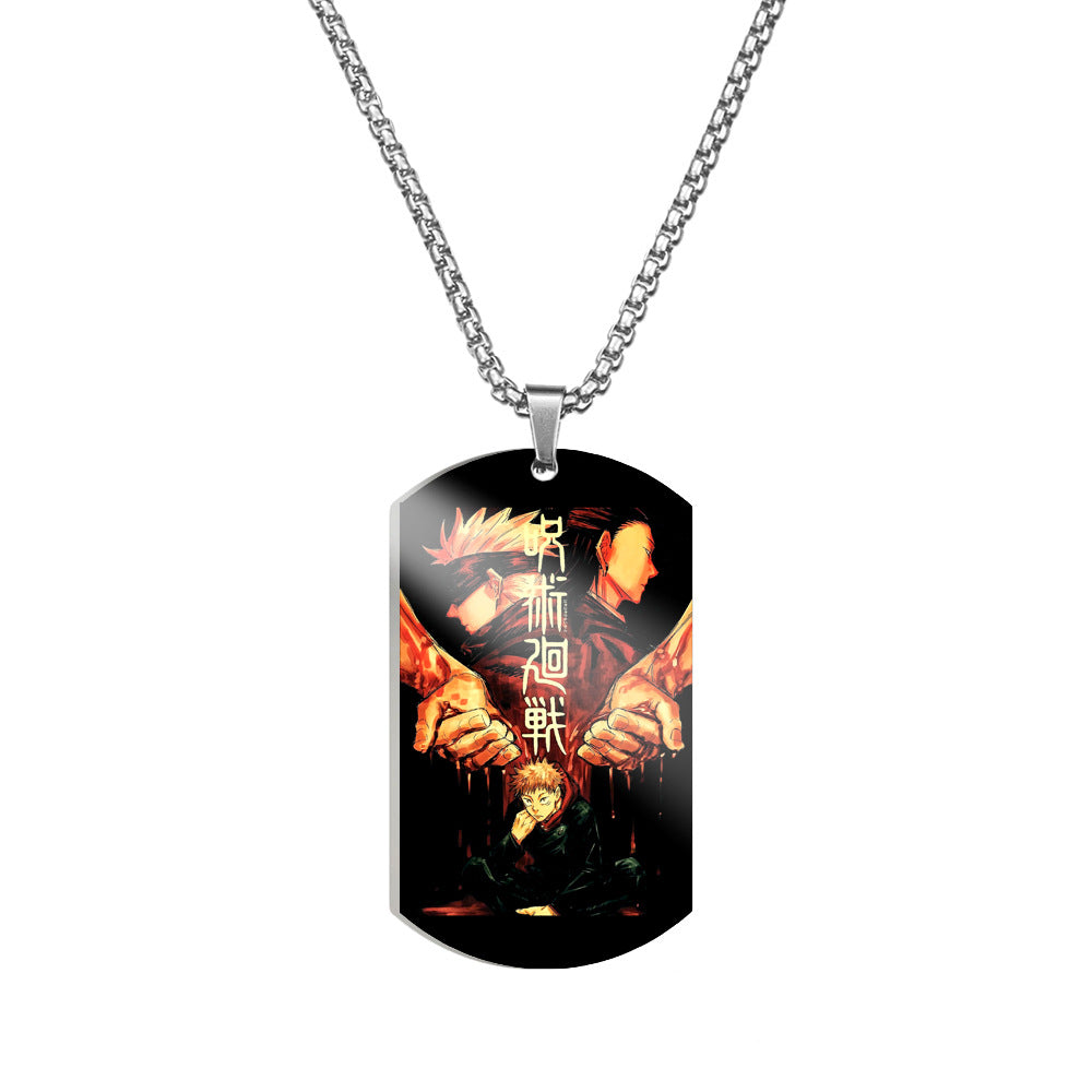 Trendy Anime Printed Dog Tag Necklace