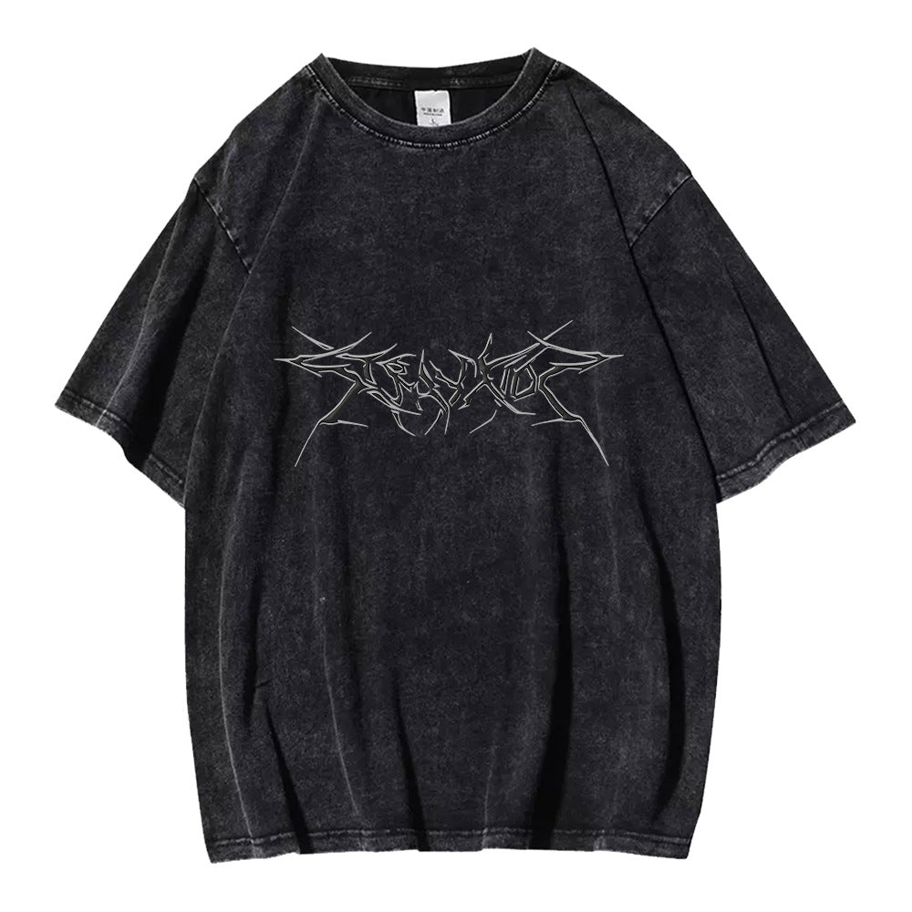 Evil KPOP Cartoon Skz Print Washed T-shirt