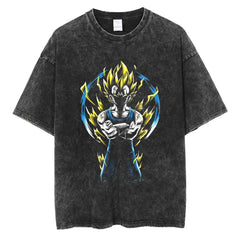 Vintage Washed Anime Print Casual T-shirt