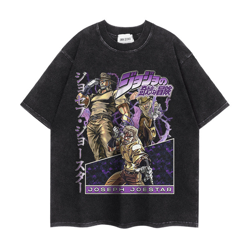 Retro Jojo Anime Short-sleeved Washed T-shirt