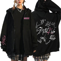 Chic Kpop Letter Printed Zippered Hoodie Coat