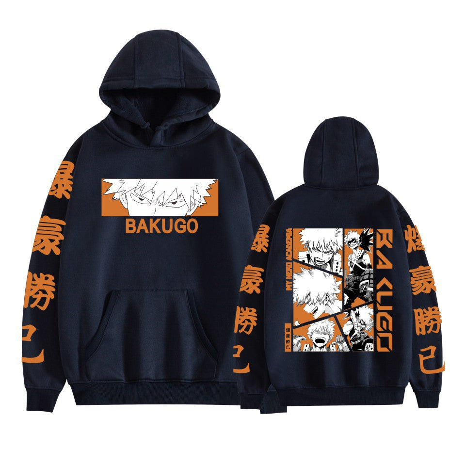 Unisex Anime Bakugo Print Casual Loose Hoodie