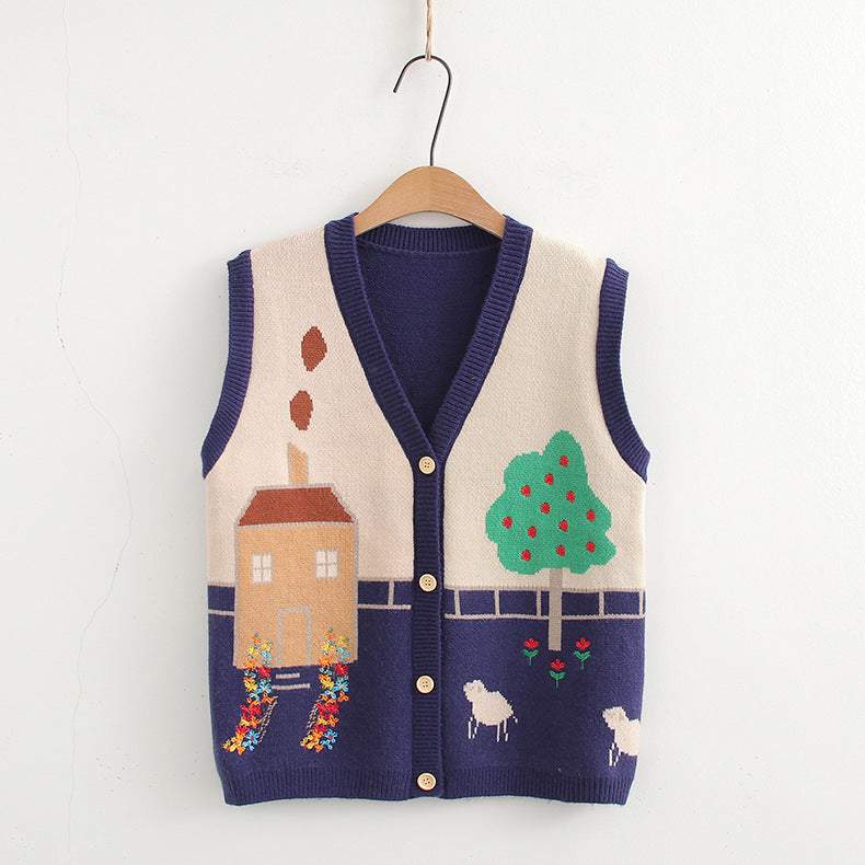 Women's Cartoon Cardigan V-neck Knitted Vest