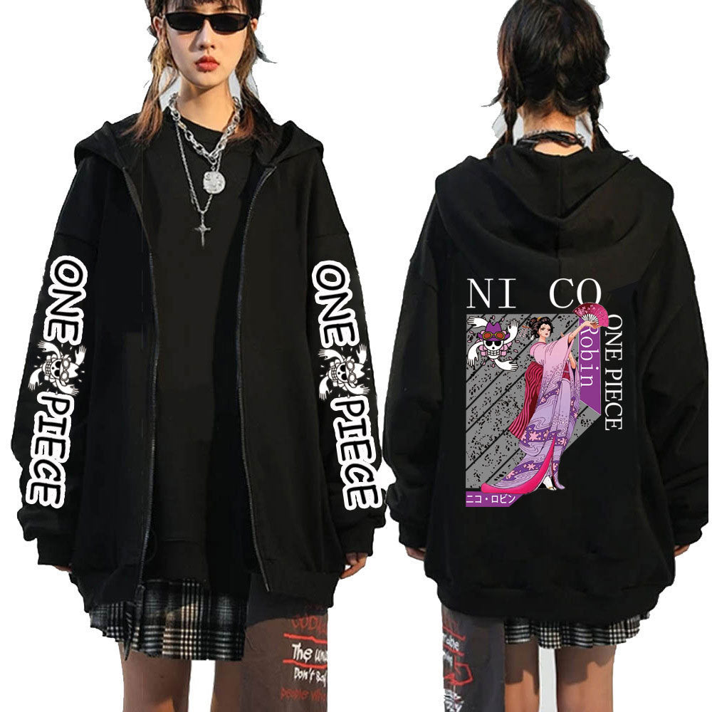 Unisex Trendy Anime Zoro Printed Zipper Hoodie