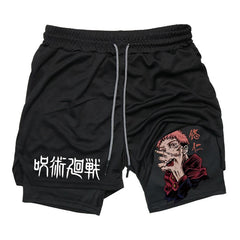 Casual Anime Printed Double-layer Fitness Shorts