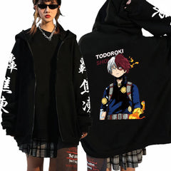 Unisex Anime Printed Zipper Pullover Hoodie