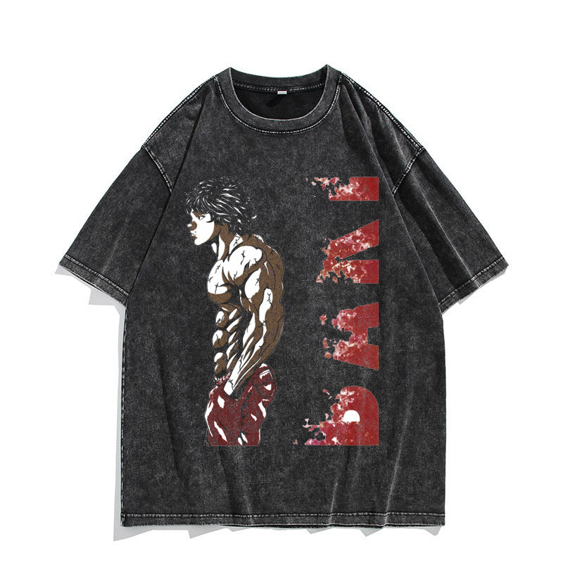 Vintage Anime Baki Washed Short-sleeved T-shirt