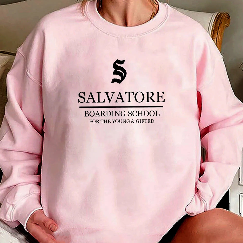 Casual TVD Salvatore Printed Crew Neck Sweatshirt