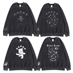 SKZ Album 5-Star Printed Washed Crew Neck Top