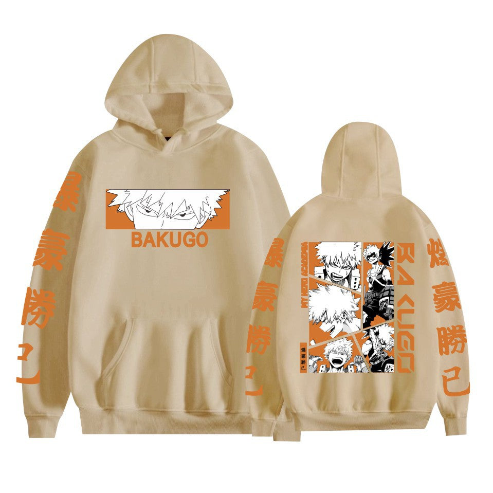 Unisex Anime Bakugo Print Casual Loose Hoodie