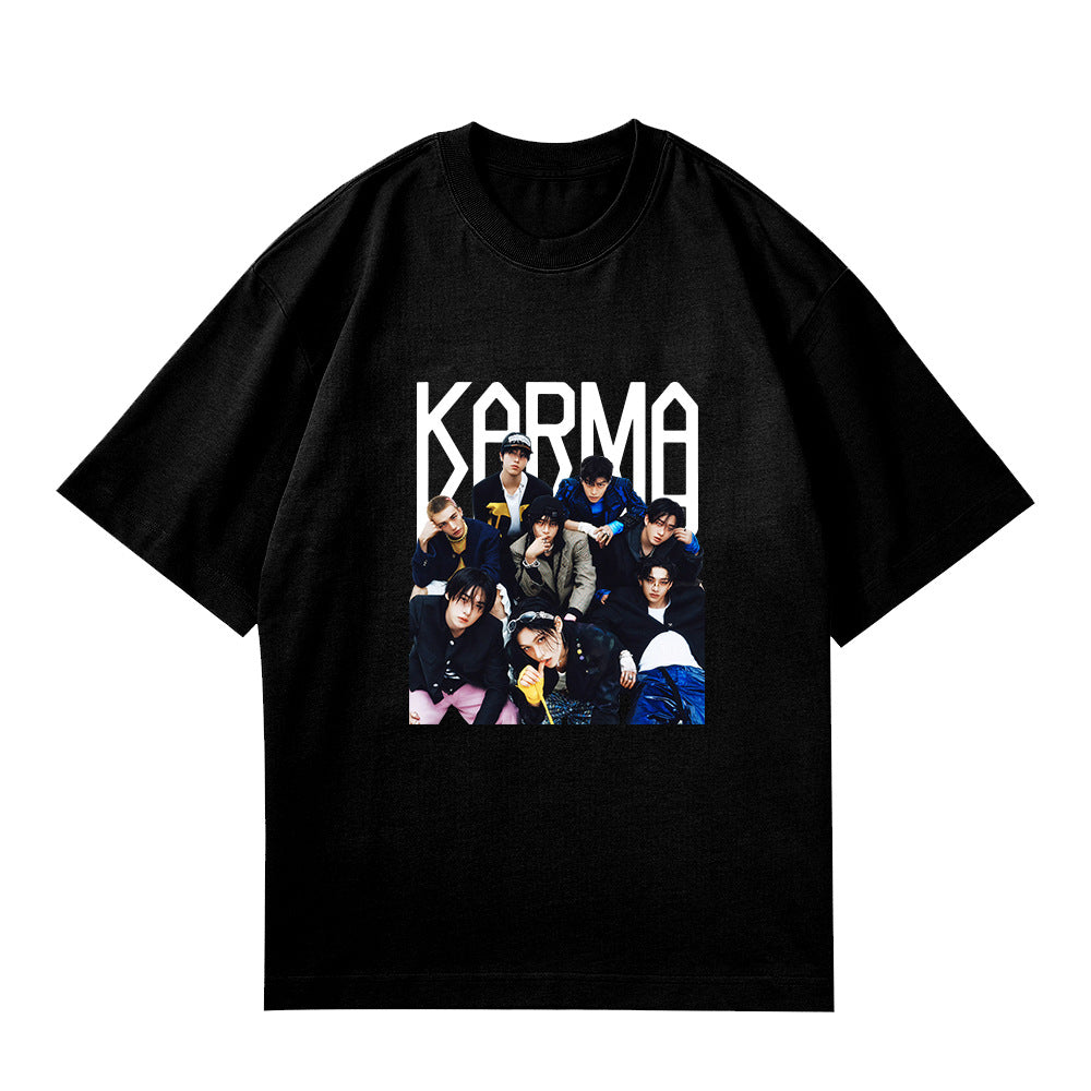 Casual KARMA Album Logo Print Crew Neck T-Shirt