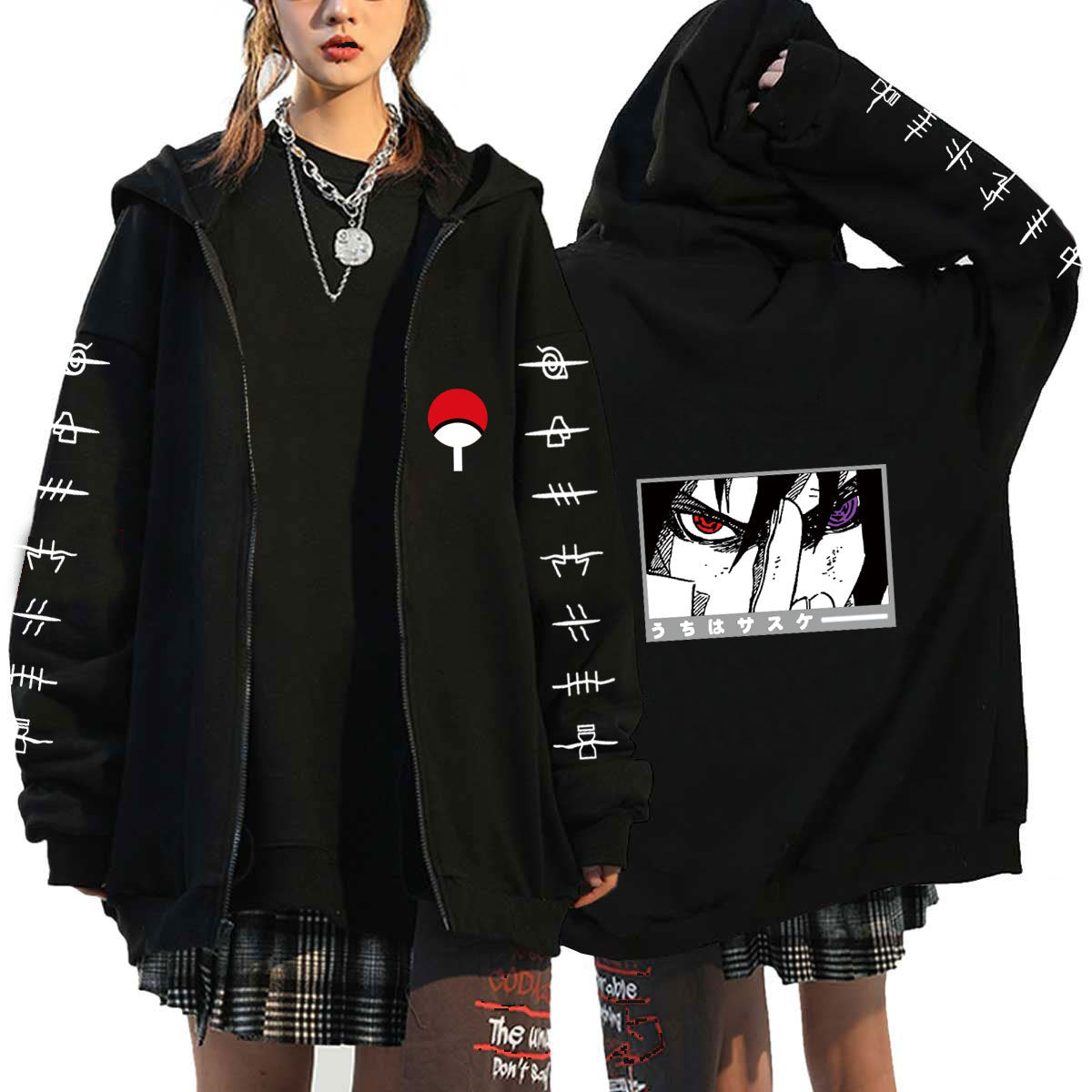 Unisex Trendy Anime Print Zipper Casual Hoodie