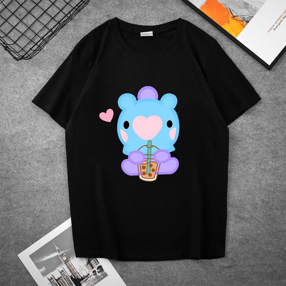 Cute Women's Kpop Cartoon Printed Loose T-shirt