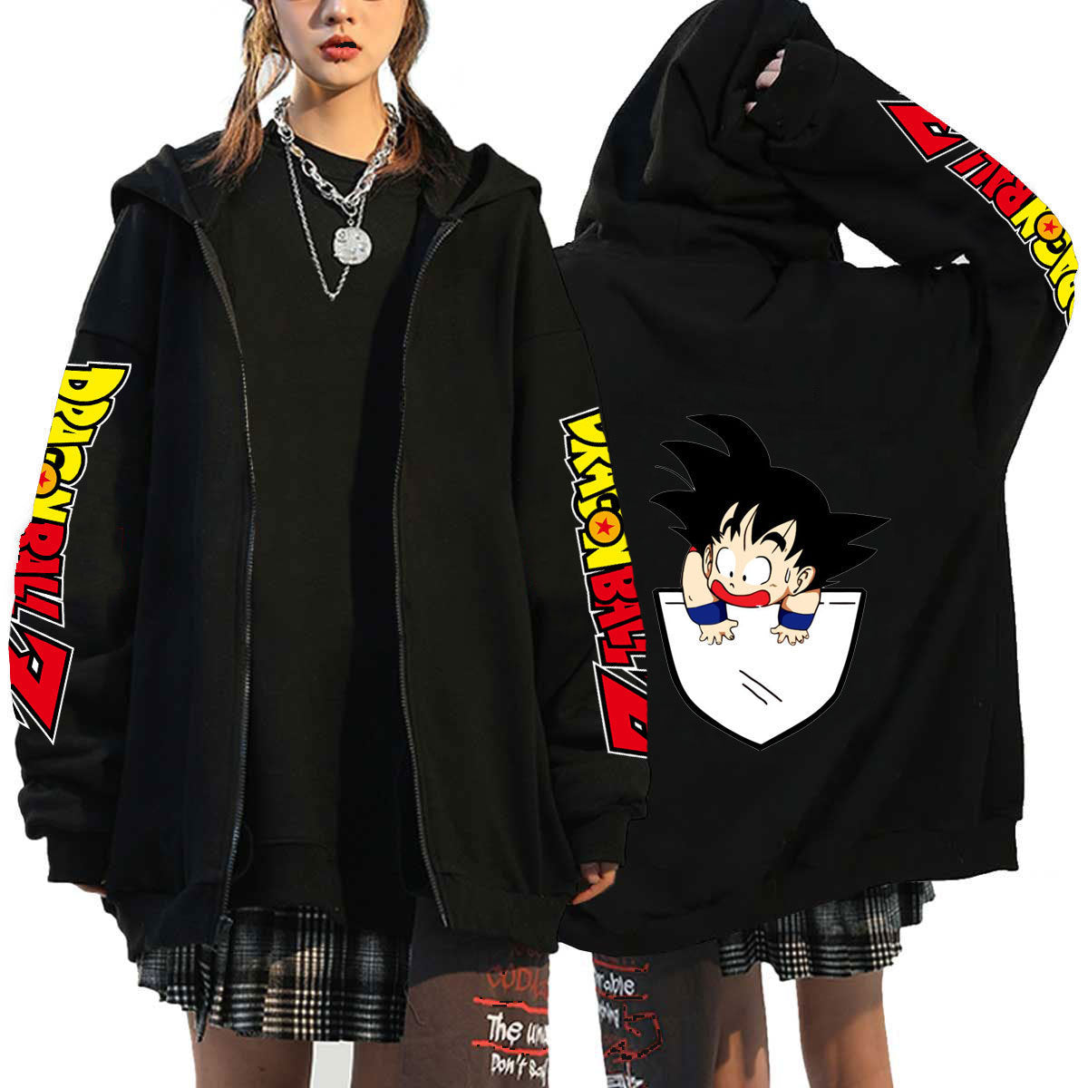 Trendy Anime Graphic Print Zipper Hoodie