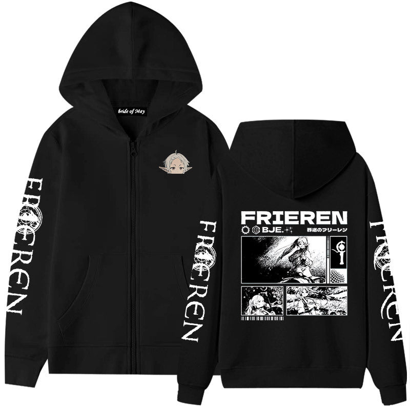 Unisex Anime Graphic Print Zipper Hoodie
