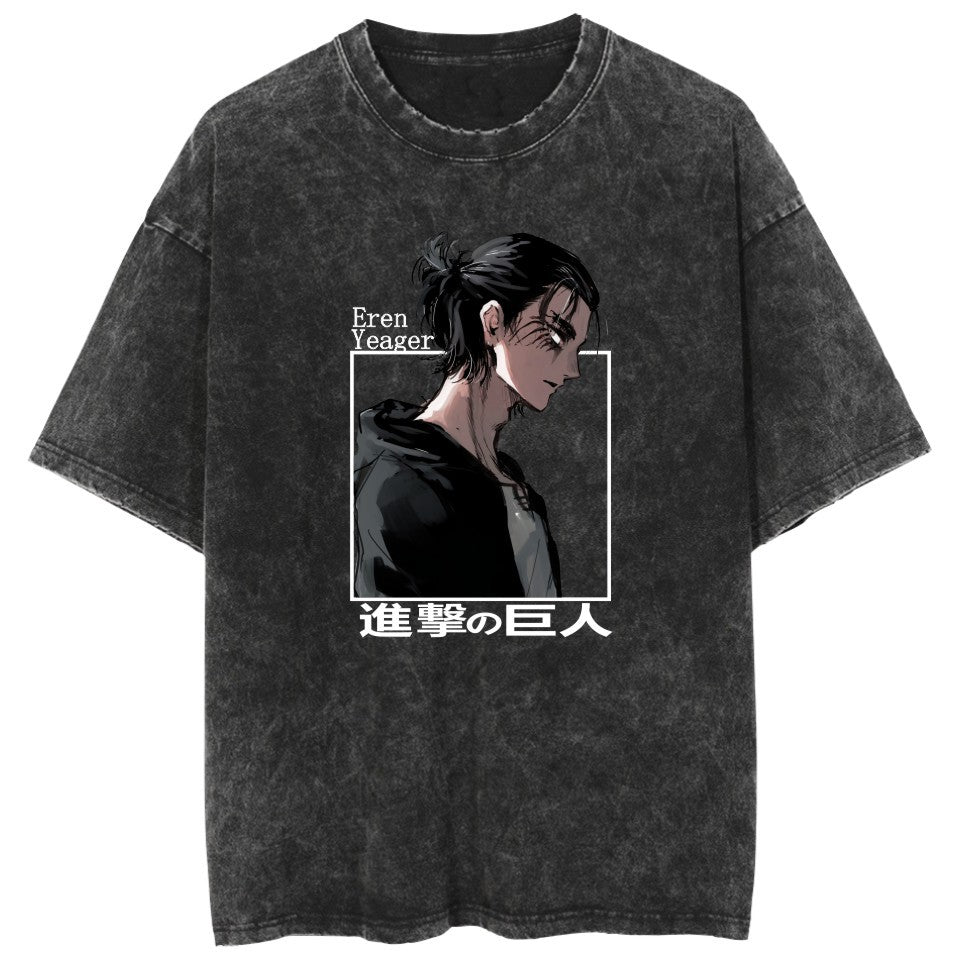 Vintage Anime Graphic Casual Cotton Washed T-Shirt