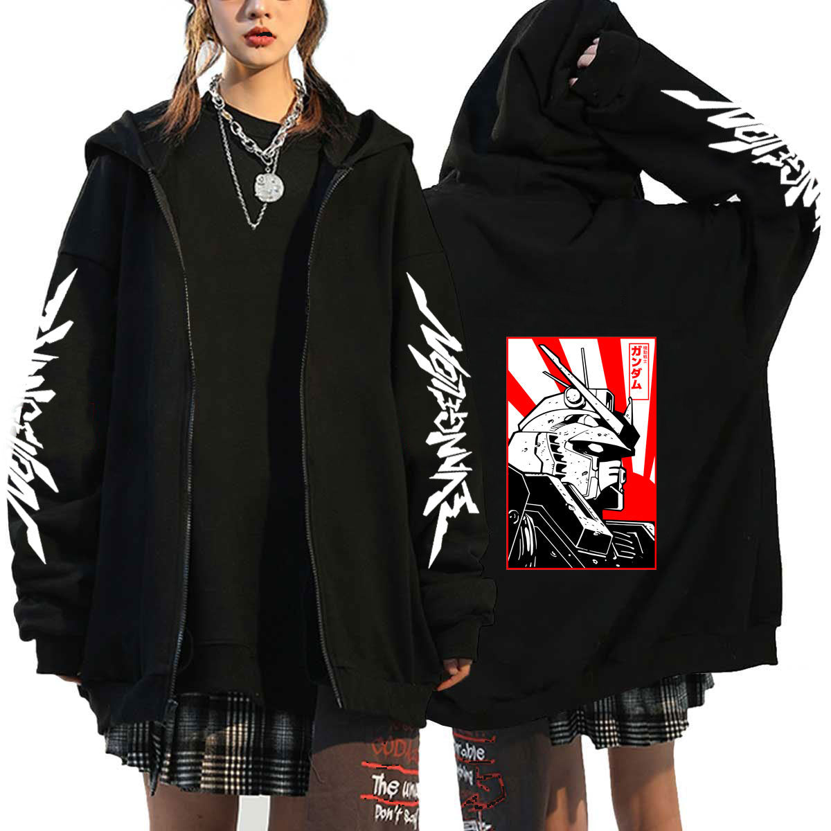 Unisex Eva Printed Loose Zipper Hoodie