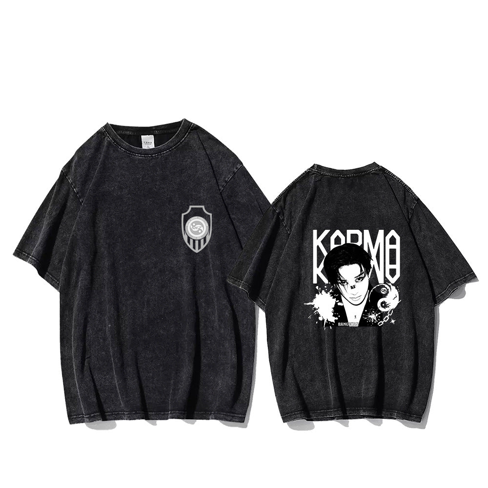 KPOP KARMA Double-sided Printed Washed T-shirt