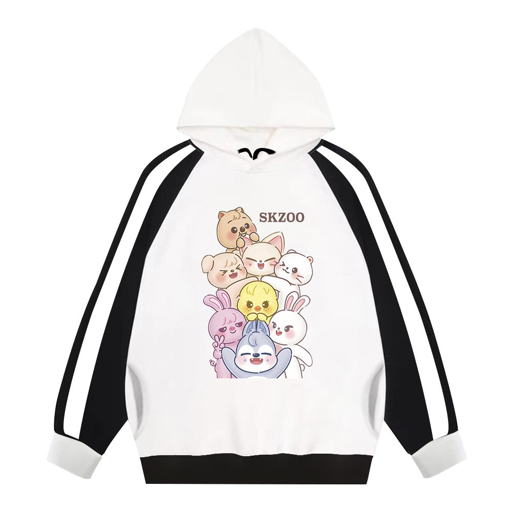 Cartoon SKZ Print Color Block Hoodie
