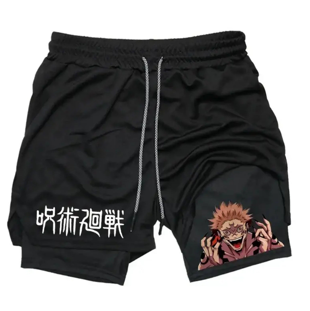 Men's Summer Anime Printed Double-layer Fitness Shorts