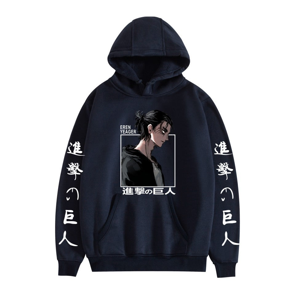 Casual Anime Pattern Print Pocket Drawstring Hoodie