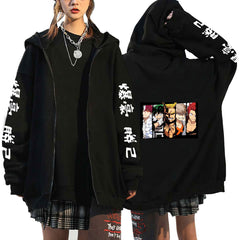 Unisex Trendy Anime Printed Zipper Hoodie