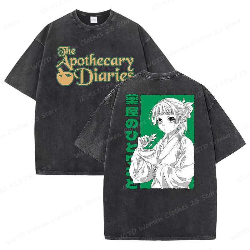 Vintage Anime Print Loose Washed T-shirt
